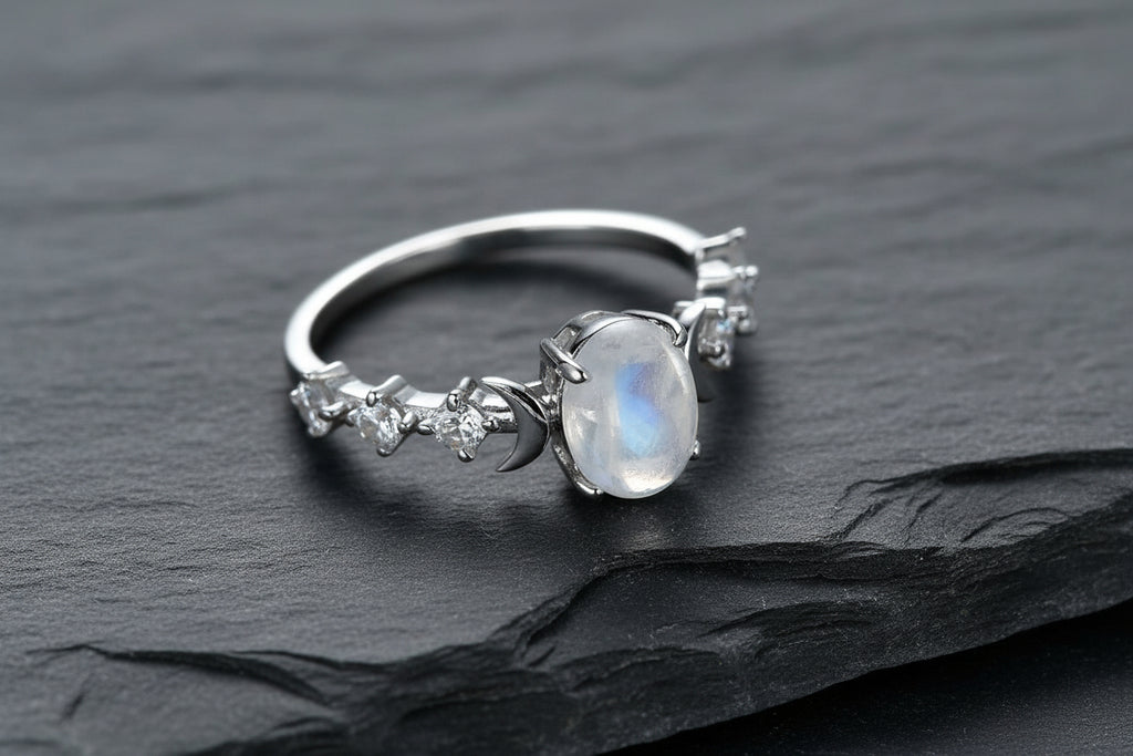 Moonstone crescent moon ring