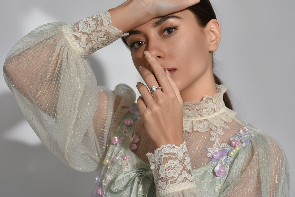 Moonstone crescent moon ring