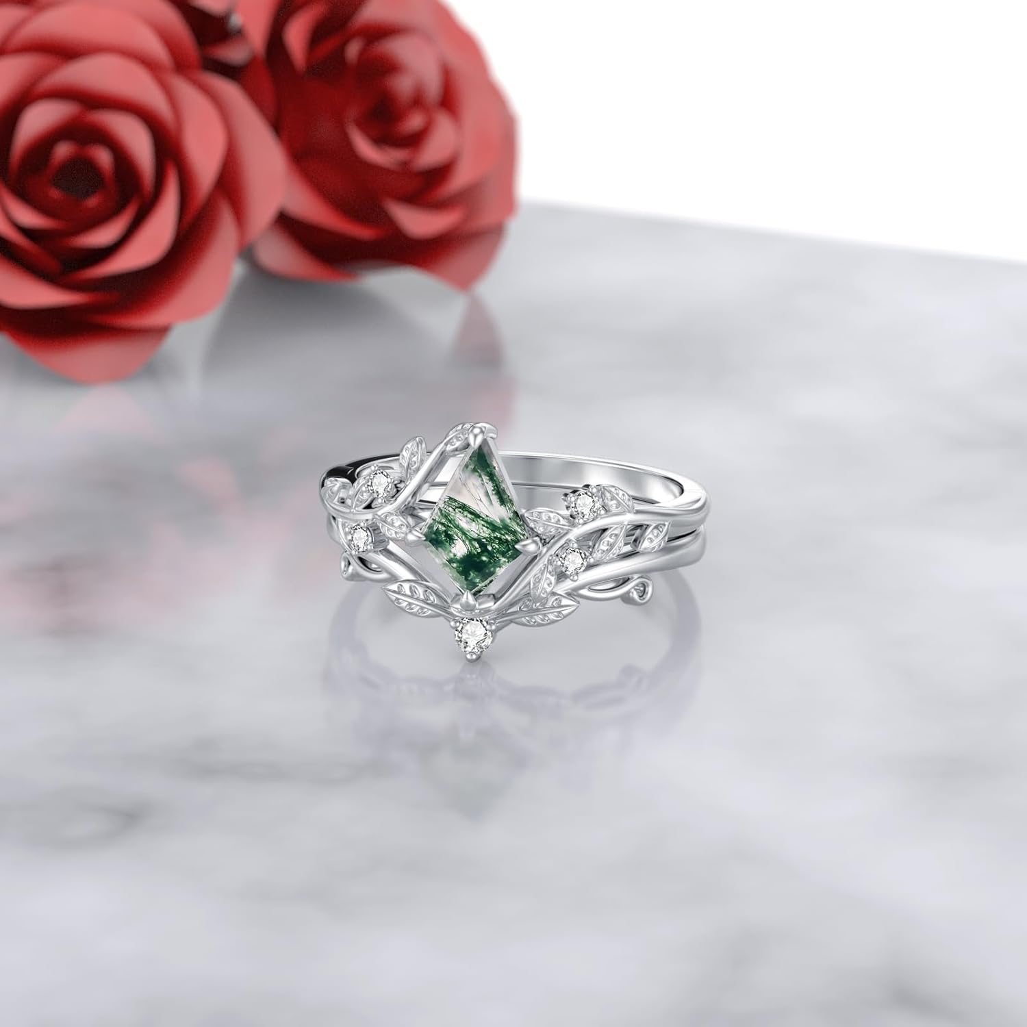 Freya ring moss agate set 925 sterling silver