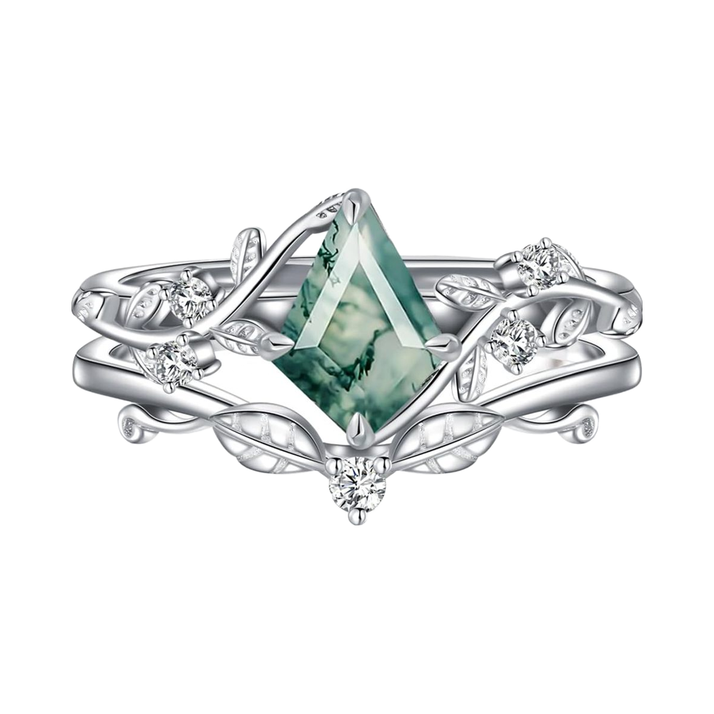 Freya ring moss agate set 925 sterling silver