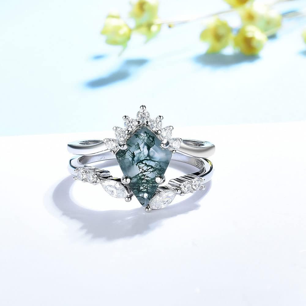 Moss agate selene ring 925 sterling silver