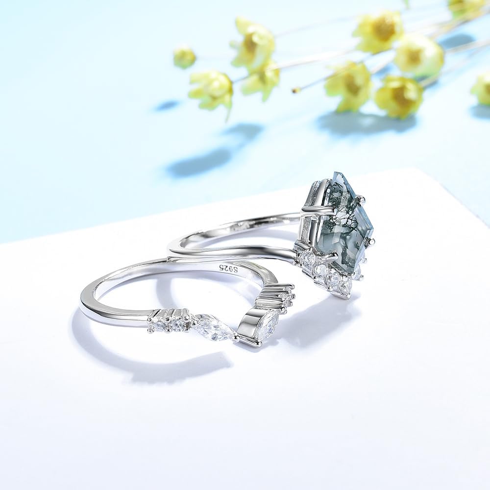 Moss agate selene ring 925 sterling silver